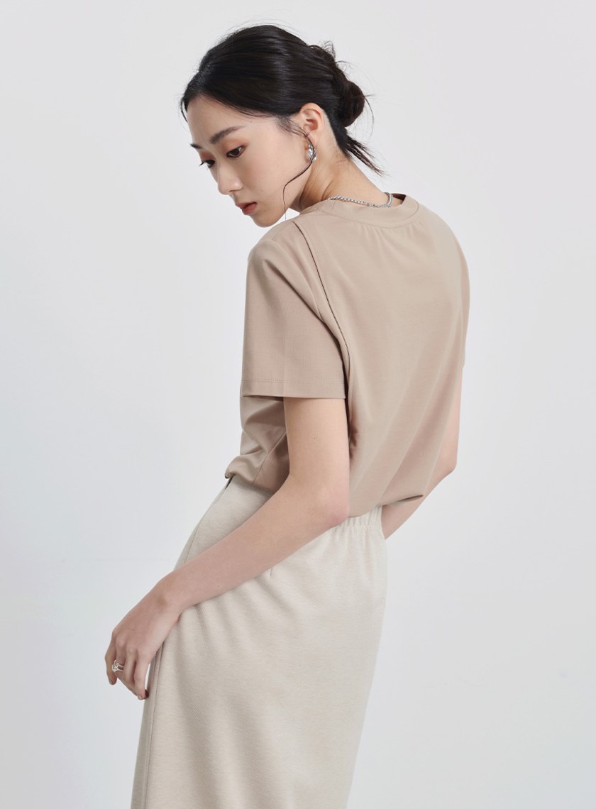 剪接開衩舒適標語短袖上衣